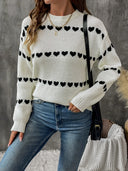 Heart Round Neck Long Sleeve Sweater - V.I.P Digital Presence
