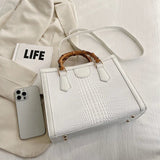 High Quality Leather Shoulder Bag For Women Luxury Alligator Handbag Designer Women Bag Retro Bamboo Handle Tote Bag Female - V.I.P Digital Presence