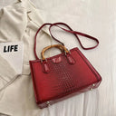 High Quality Leather Shoulder Bag For Women Luxury Alligator Handbag Designer Women Bag Retro Bamboo Handle Tote Bag Female - V.I.P Digital Presence