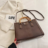High Quality Leather Shoulder Bag For Women Luxury Alligator Handbag Designer Women Bag Retro Bamboo Handle Tote Bag Female - V.I.P Digital Presence