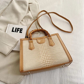 High Quality Leather Shoulder Bag For Women Luxury Alligator Handbag Designer Women Bag Retro Bamboo Handle Tote Bag Female - V.I.P Digital Presence