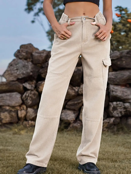 High Waist Cargo Straight Jeans - V.I.P Digital Presence