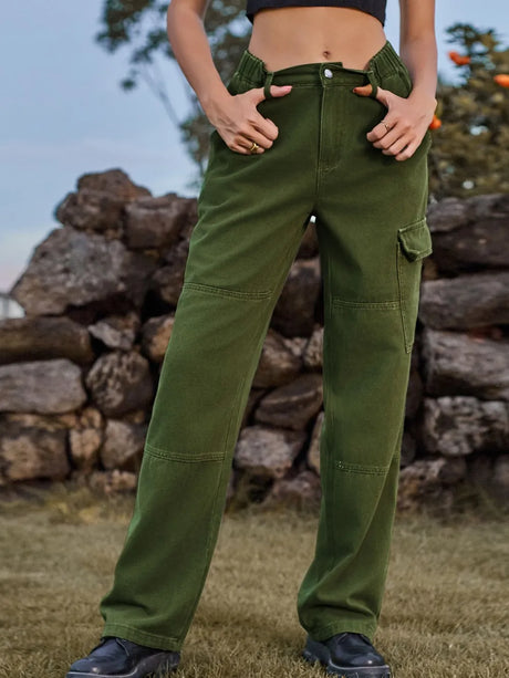 High Waist Cargo Straight Jeans - V.I.P Digital Presence