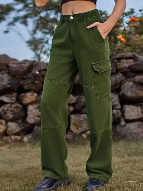 High Waist Cargo Straight Jeans - V.I.P Digital Presence