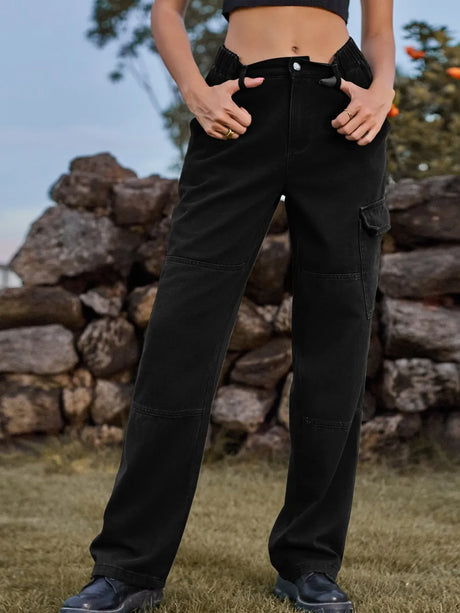 High Waist Cargo Straight Jeans - V.I.P Digital Presence