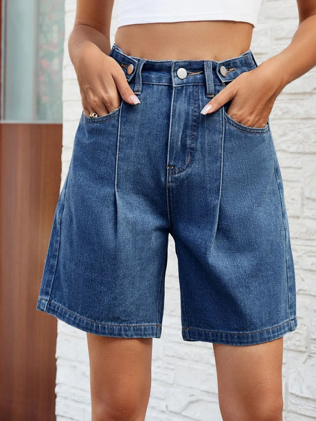 High Waist Denim Shorts with Pockets - V.I.P Digital Presence