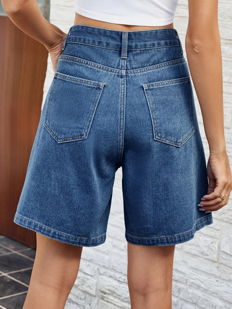 High Waist Denim Shorts with Pockets - V.I.P Digital Presence