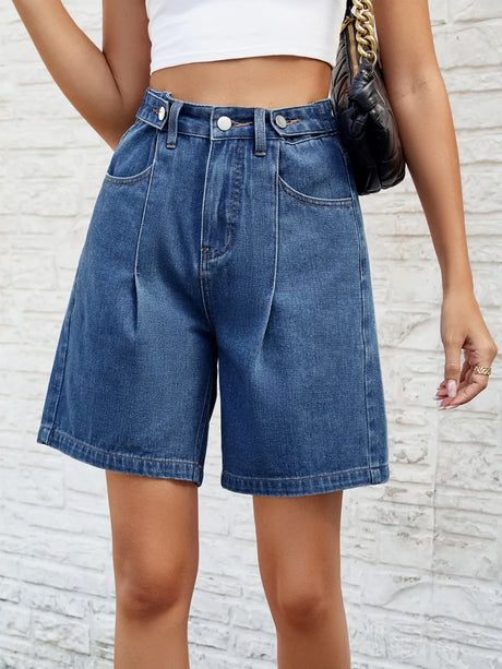 High Waist Denim Shorts with Pockets - V.I.P Digital Presence