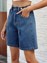 High Waist Denim Shorts with Pockets - V.I.P Digital Presence