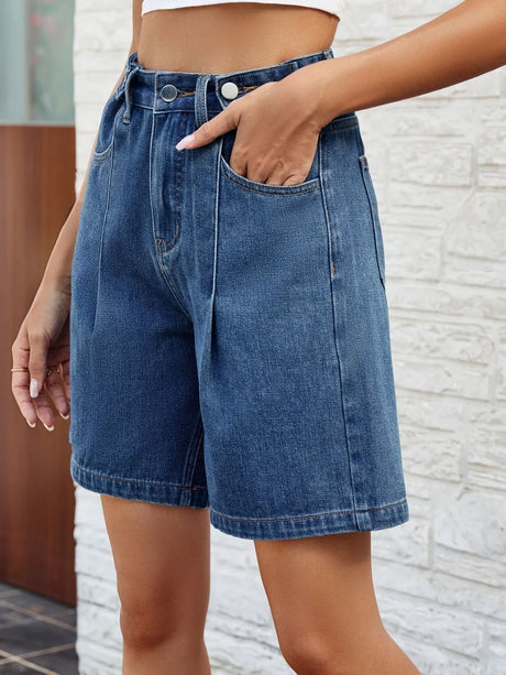 High Waist Denim Shorts with Pockets - V.I.P Digital Presence