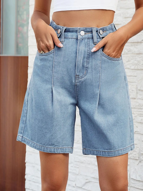 High Waist Denim Shorts with Pockets - V.I.P Digital Presence