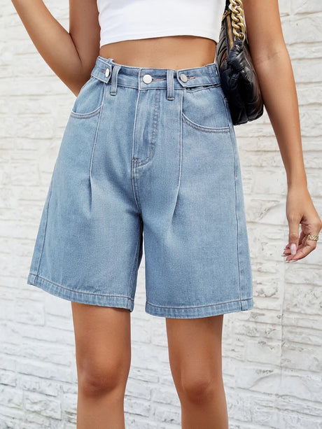 High Waist Denim Shorts with Pockets - V.I.P Digital Presence