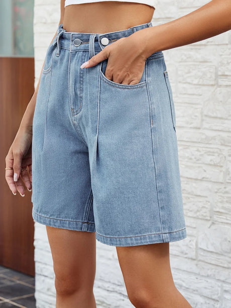 High Waist Denim Shorts with Pockets - V.I.P Digital Presence