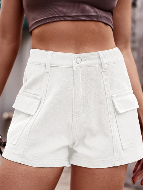 High Waist Denim Shorts with Pockets - V.I.P Digital Presence