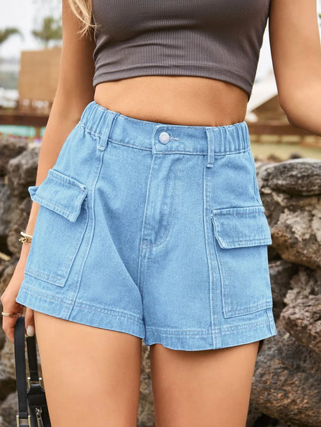 High Waist Denim Shorts with Pockets - V.I.P Digital Presence