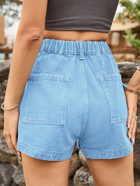 High Waist Denim Shorts with Pockets - V.I.P Digital Presence