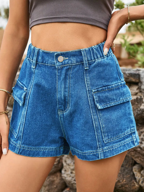 High Waist Denim Shorts with Pockets - V.I.P Digital Presence