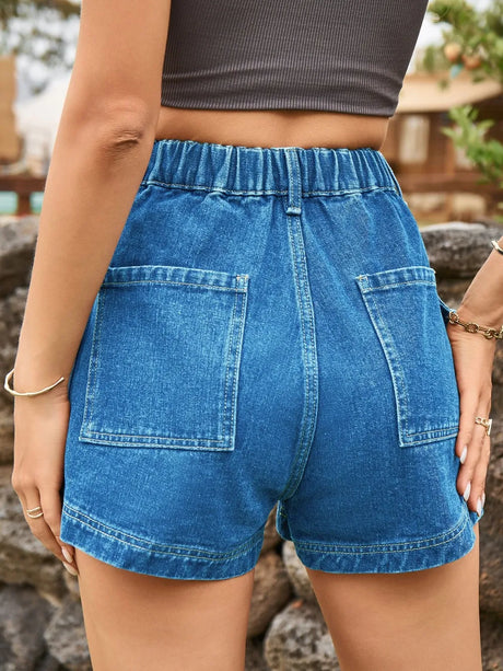 High Waist Denim Shorts with Pockets - V.I.P Digital Presence