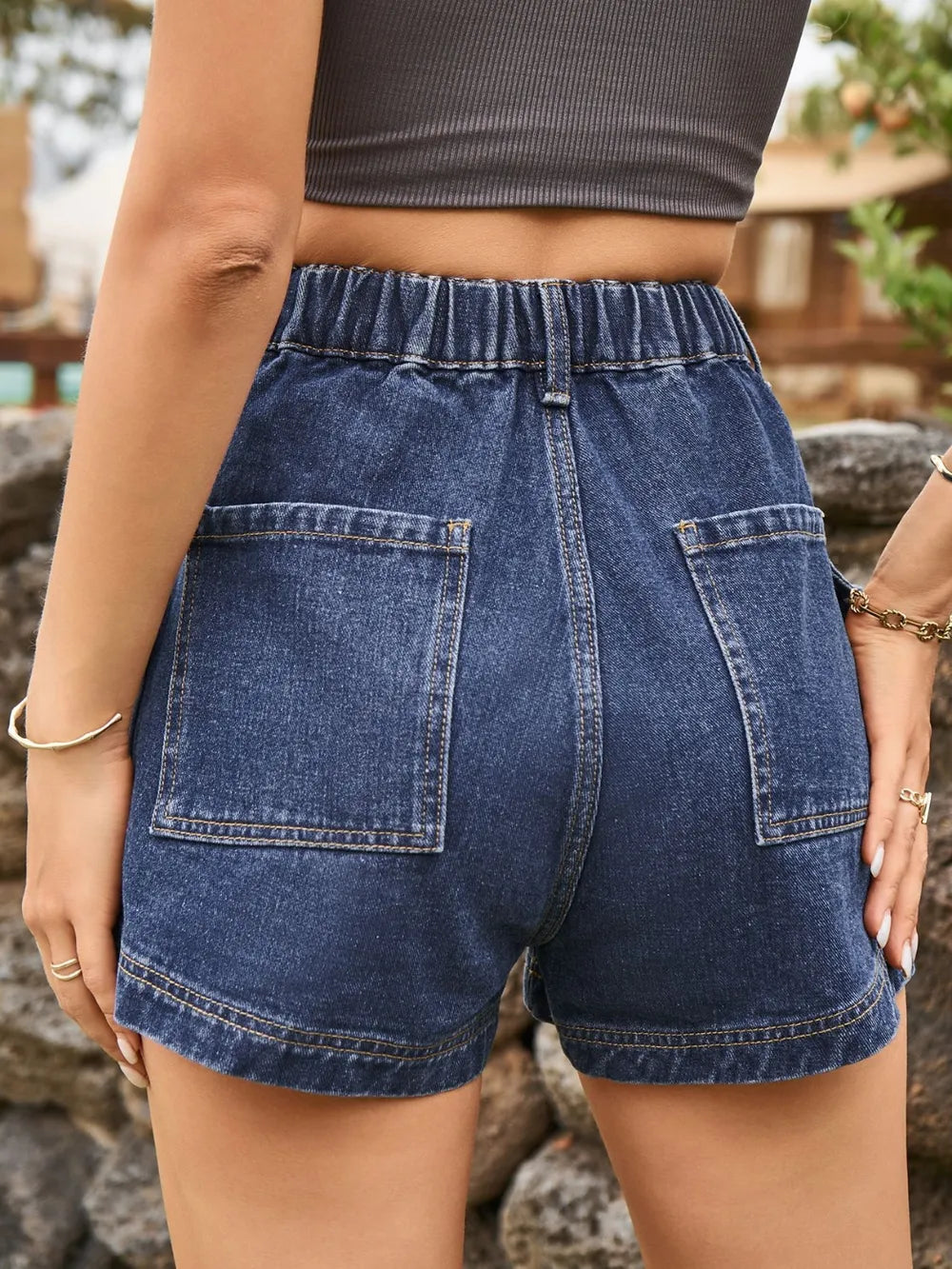High Waist Denim Shorts with Pockets - V.I.P Digital Presence