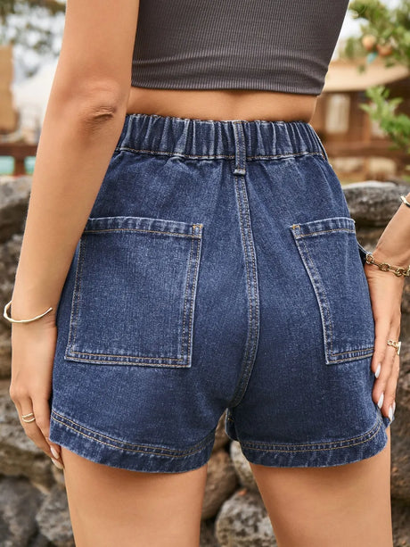 High Waist Denim Shorts with Pockets - V.I.P Digital Presence