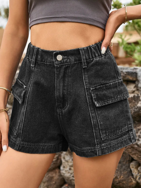 High Waist Denim Shorts with Pockets - V.I.P Digital Presence