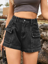 High Waist Denim Shorts with Pockets - V.I.P Digital Presence