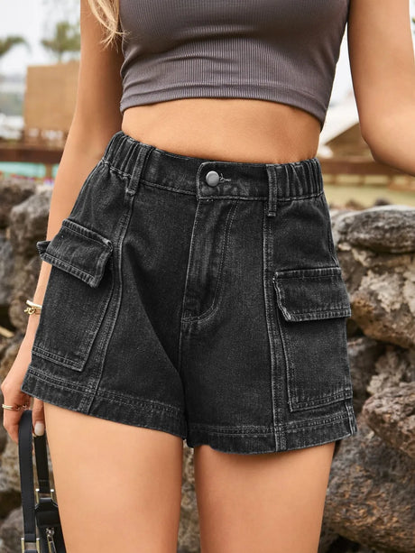 High Waist Denim Shorts with Pockets - V.I.P Digital Presence
