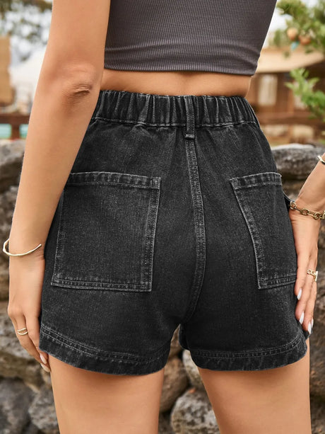 High Waist Denim Shorts with Pockets - V.I.P Digital Presence