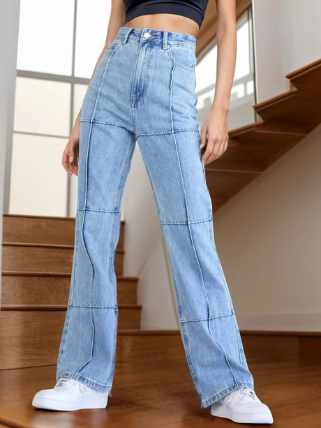 High Waist Straight Jeans with Pockets - V.I.P Digital Presence