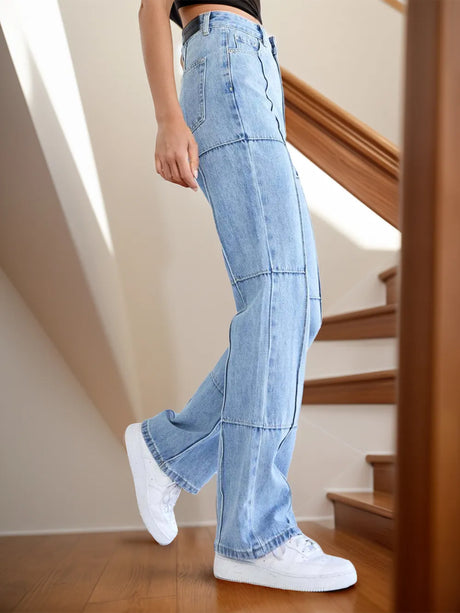 High Waist Straight Jeans with Pockets - V.I.P Digital Presence