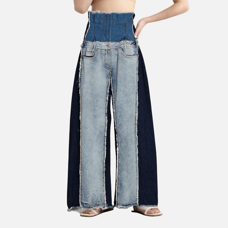 High waisted loose slimming color blocked long flared pants and floor pants - V.I.P Digital Presence