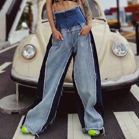 High waisted loose slimming color blocked long flared pants and floor pants - V.I.P Digital Presence