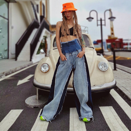 High waisted loose slimming color blocked long flared pants and floor pants - V.I.P Digital Presence