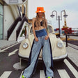 High waisted loose slimming color blocked long flared pants and floor pants - V.I.P Digital Presence
