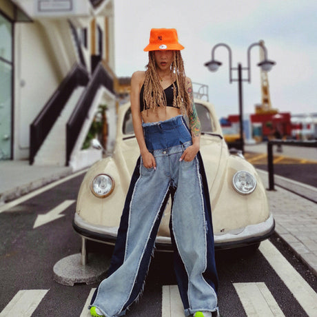 High waisted loose slimming color blocked long flared pants and floor pants - V.I.P Digital Presence