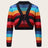 Hollow out short women's top knitted cardigan tie contrasting color stripes - V.I.P Digital Presence