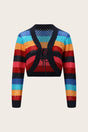 Hollow out short women's top knitted cardigan tie contrasting color stripes - V.I.P Digital Presence