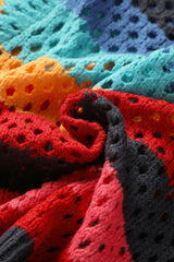 Hollow out short women's top knitted cardigan tie contrasting color stripes - V.I.P Digital Presence