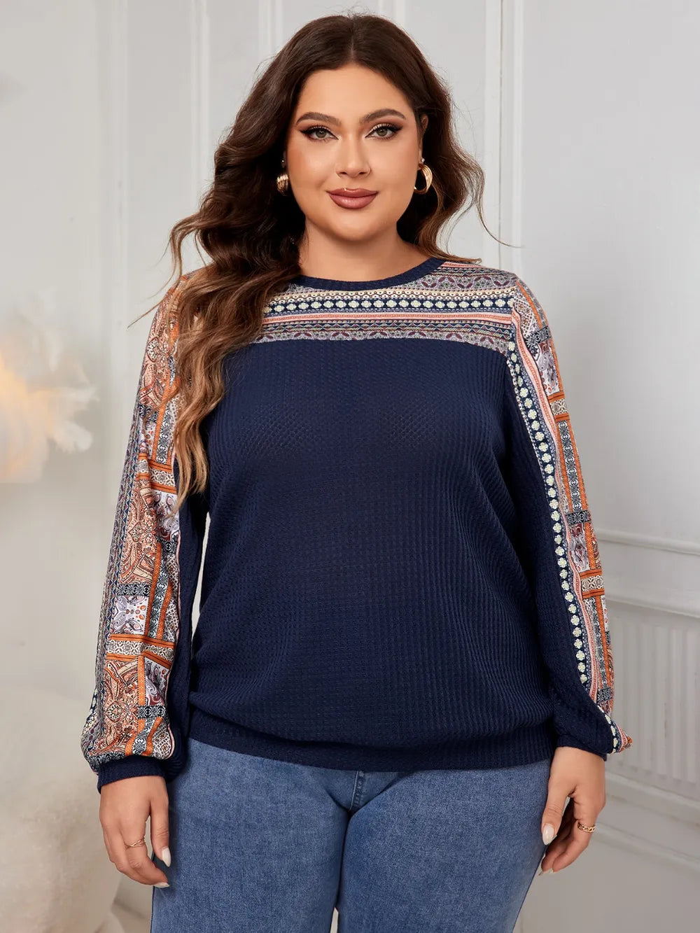 Honey Plus Size Printed Long Sleeve Sweatshirt - V.I.P Digital Presence