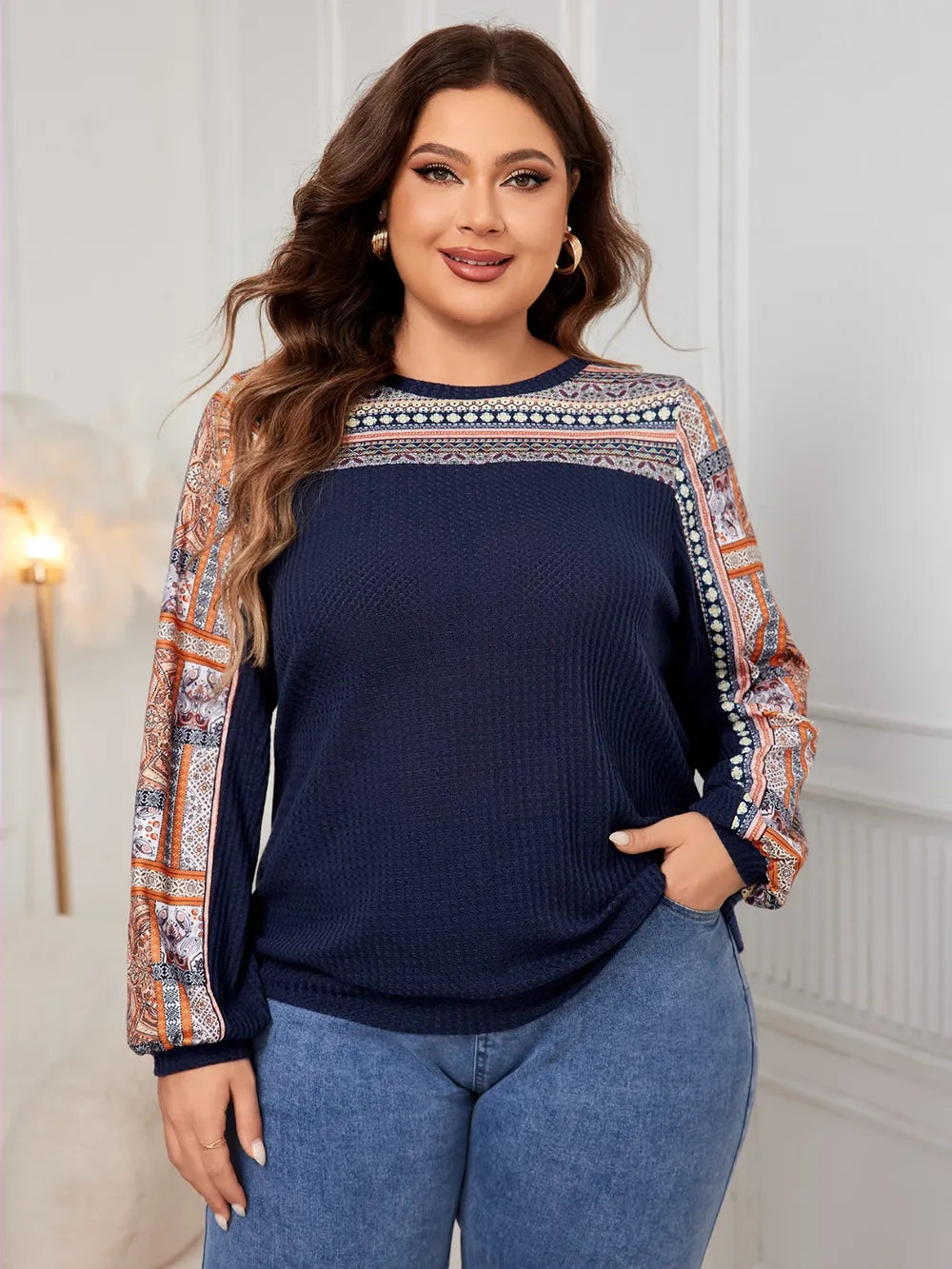 Honey Plus Size Printed Long Sleeve Sweatshirt - V.I.P Digital Presence