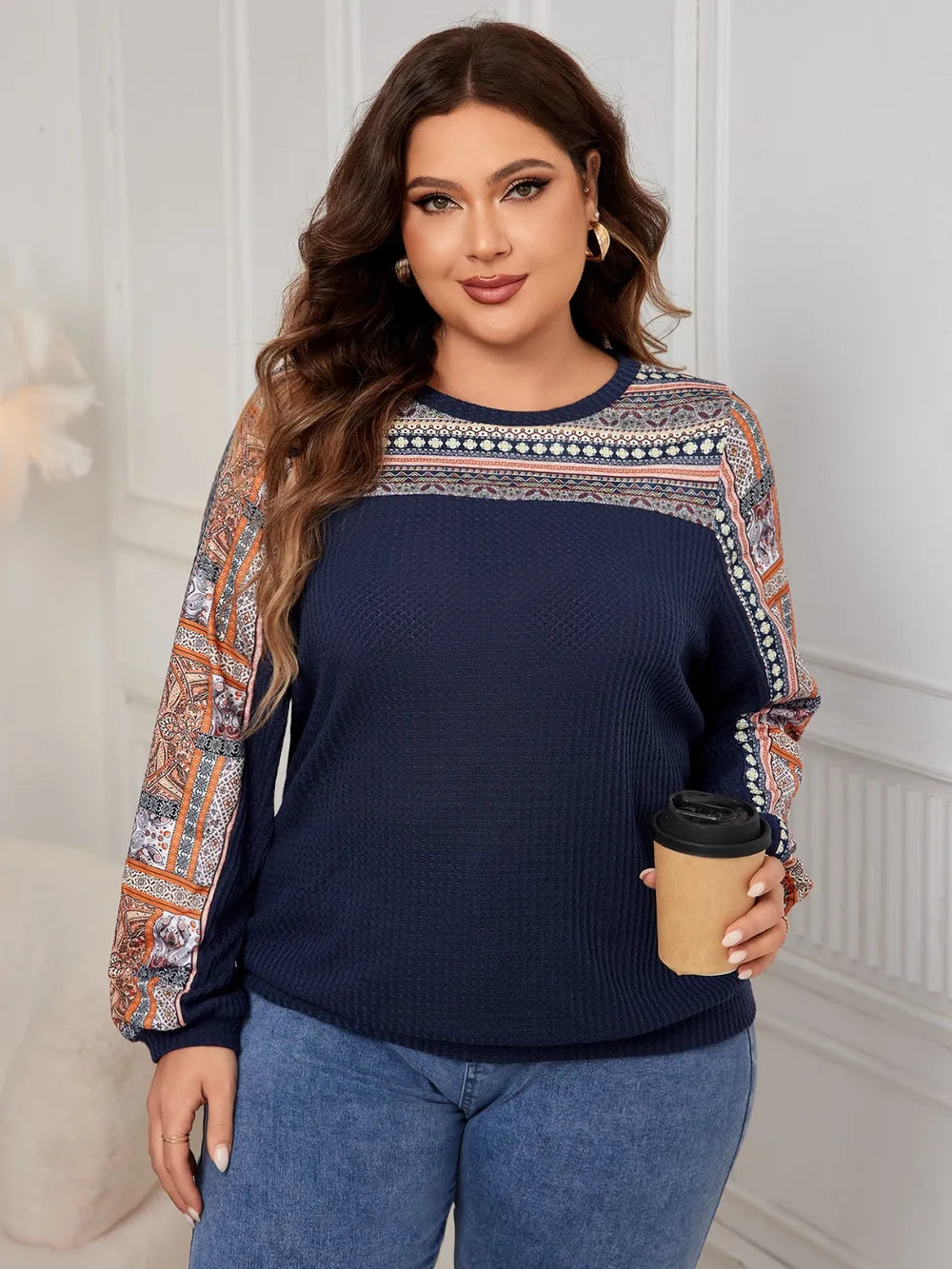 Honey Plus Size Printed Long Sleeve Sweatshirt - V.I.P Digital Presence