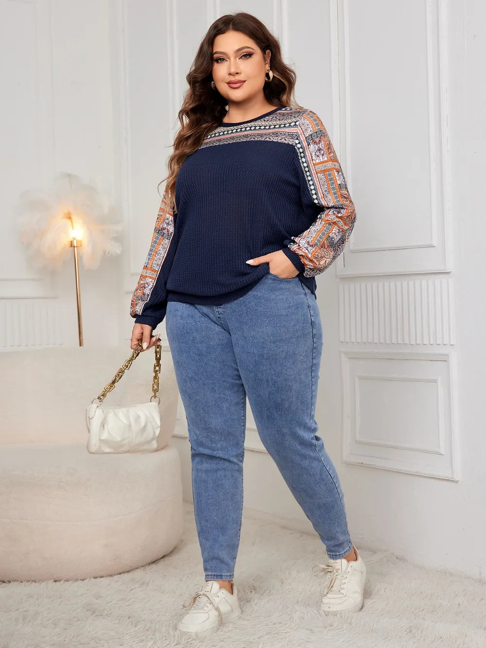 Honey Plus Size Printed Long Sleeve Sweatshirt - V.I.P Digital Presence