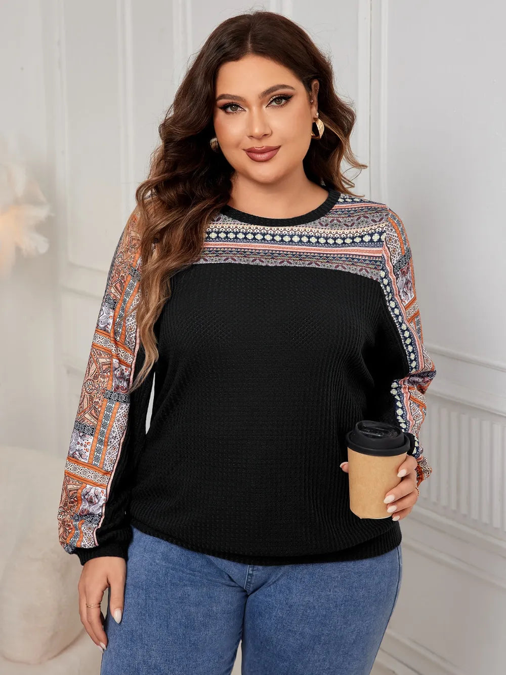 Honey Plus Size Printed Long Sleeve Sweatshirt - V.I.P Digital Presence