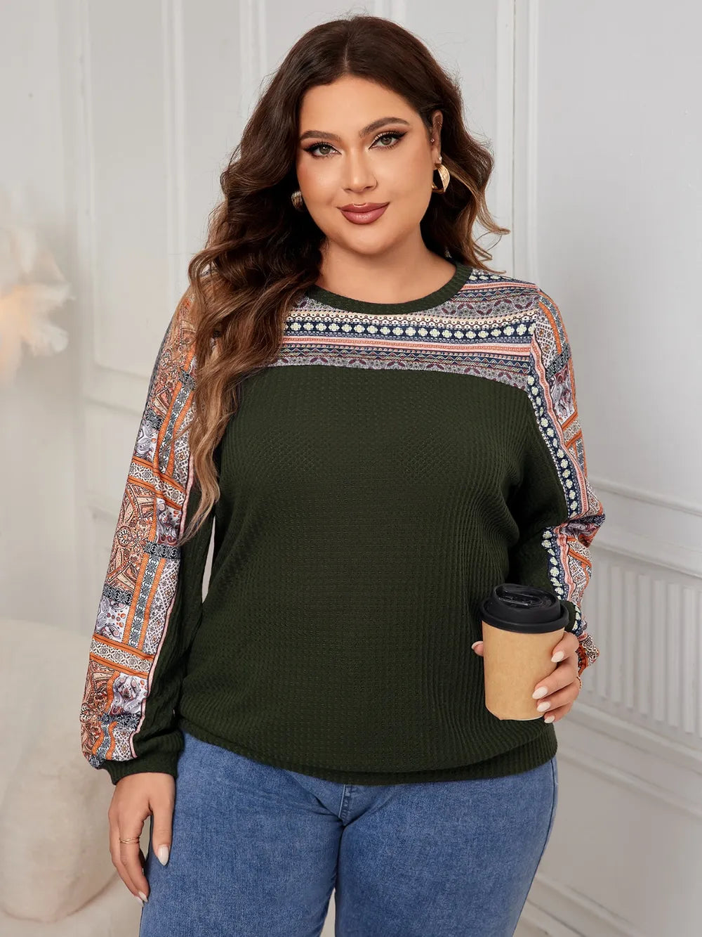 Honey Plus Size Printed Long Sleeve Sweatshirt - V.I.P Digital Presence