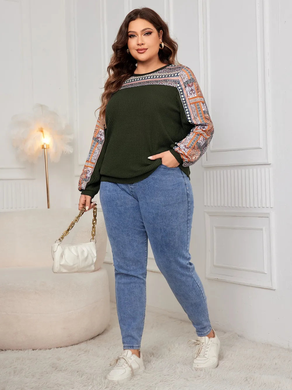 Honey Plus Size Printed Long Sleeve Sweatshirt - V.I.P Digital Presence