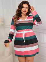 Honey Plus Size Striped V-Neck Long Sleeve Mini Dress - V.I.P Digital Presence