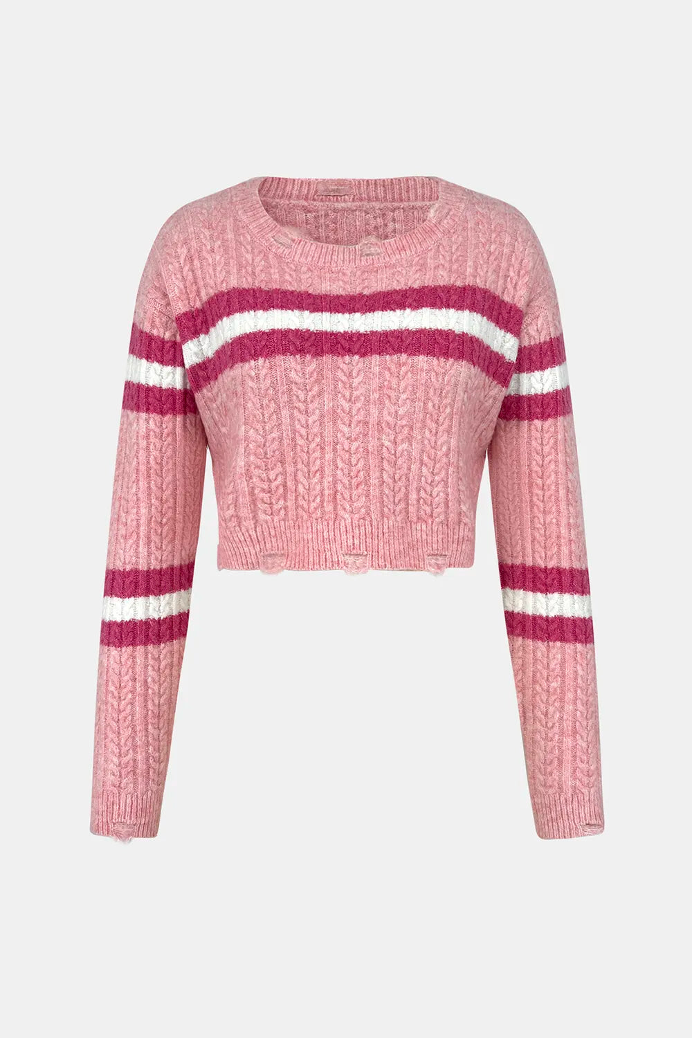 Hooded sweater base knit sweater short top contrasting color striped women - V.I.P Digital Presence
