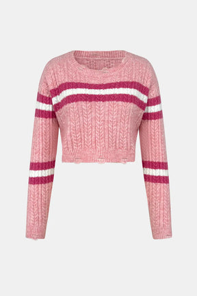 Hooded sweater base knit sweater short top contrasting color striped women - V.I.P Digital Presence