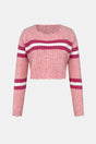 Hooded sweater base knit sweater short top contrasting color striped women - V.I.P Digital Presence