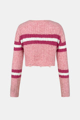 Hooded sweater base knit sweater short top contrasting color striped women - V.I.P Digital Presence